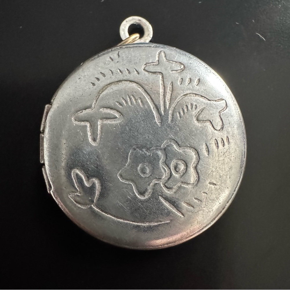 Puffy Silver Locket with Puffy Botanical Handcrafted Etching